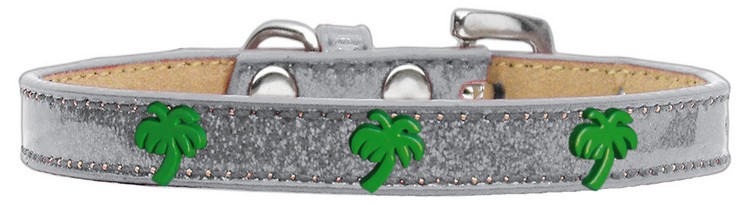 Green Palm Tree Widget Dog Collar Silver Ice Cream Size 20